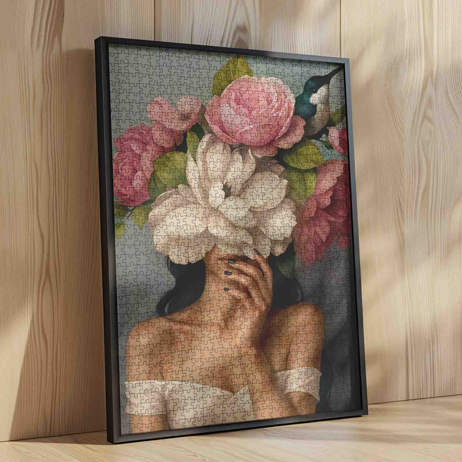 Woman with Magnolia Flowers Jigsaw Puzzle