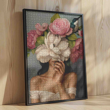 Woman with Magnolia Flowers Jigsaw Puzzle