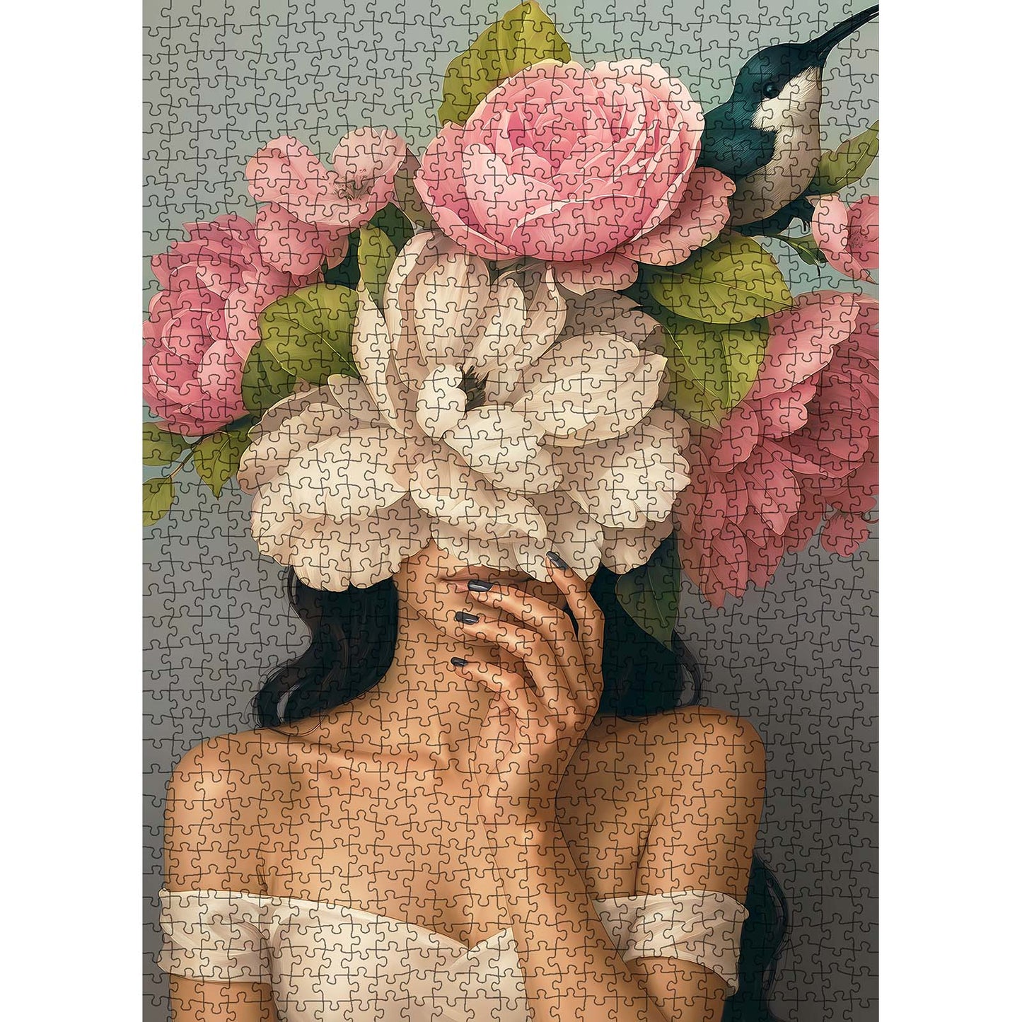 Woman with Magnolia Flowers Jigsaw Puzzle