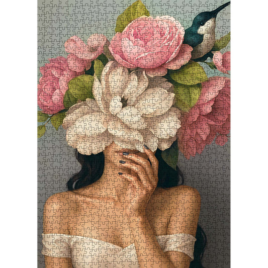 Woman with Magnolia Flowers Jigsaw Puzzle