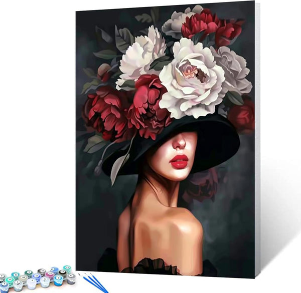 Flower hat 絵画原画 Beautiful Woman with Flower Hat Paint by Numbers – Tucocoo