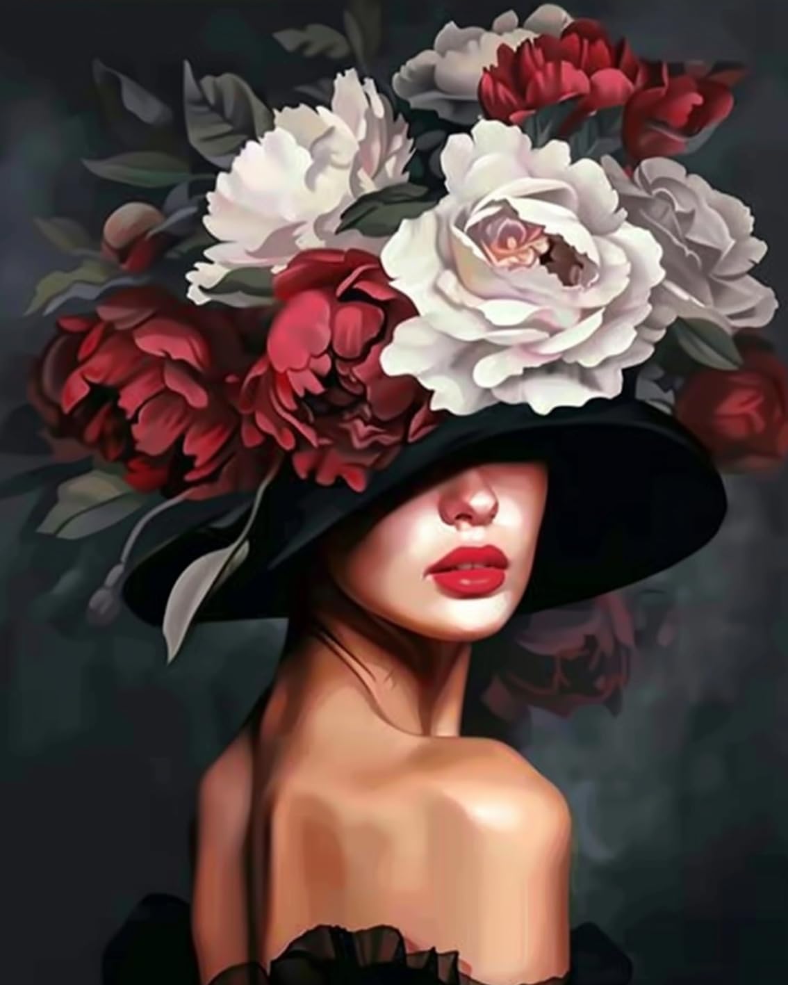 Beautiful Woman with Flower Hat Paint by Numbers