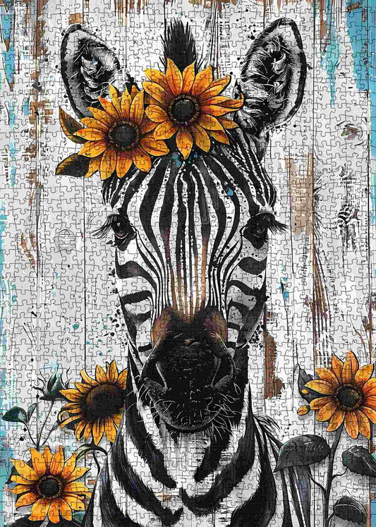 Zebra with Sunflowers Jigsaw Puzzle