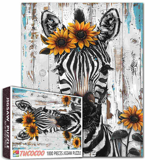 Zebra with Sunflowers Jigsaw Puzzle