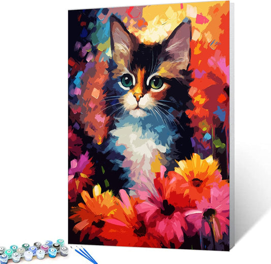 Abstract Cat Among Flowers Paint by Numbers - Tucocoo