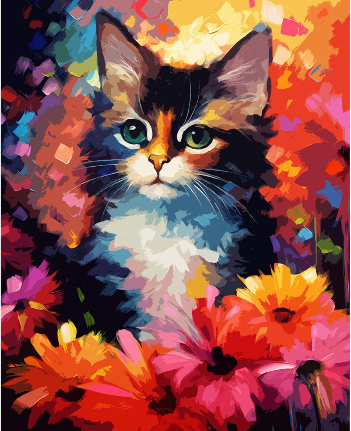 Abstract Cat Among Flowers Paint by Numbers - Tucocoo