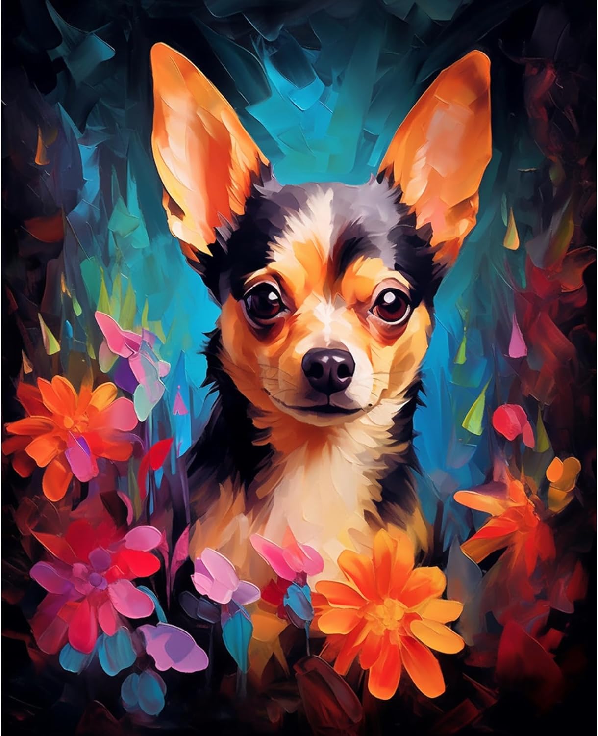 Abstract Chihuahua Among Flowers Paint by Numbers - Tucocoo