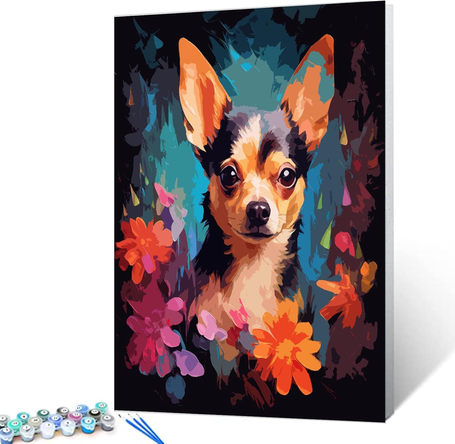 Abstract Chihuahua Among Flowers Paint by Numbers - Tucocoo