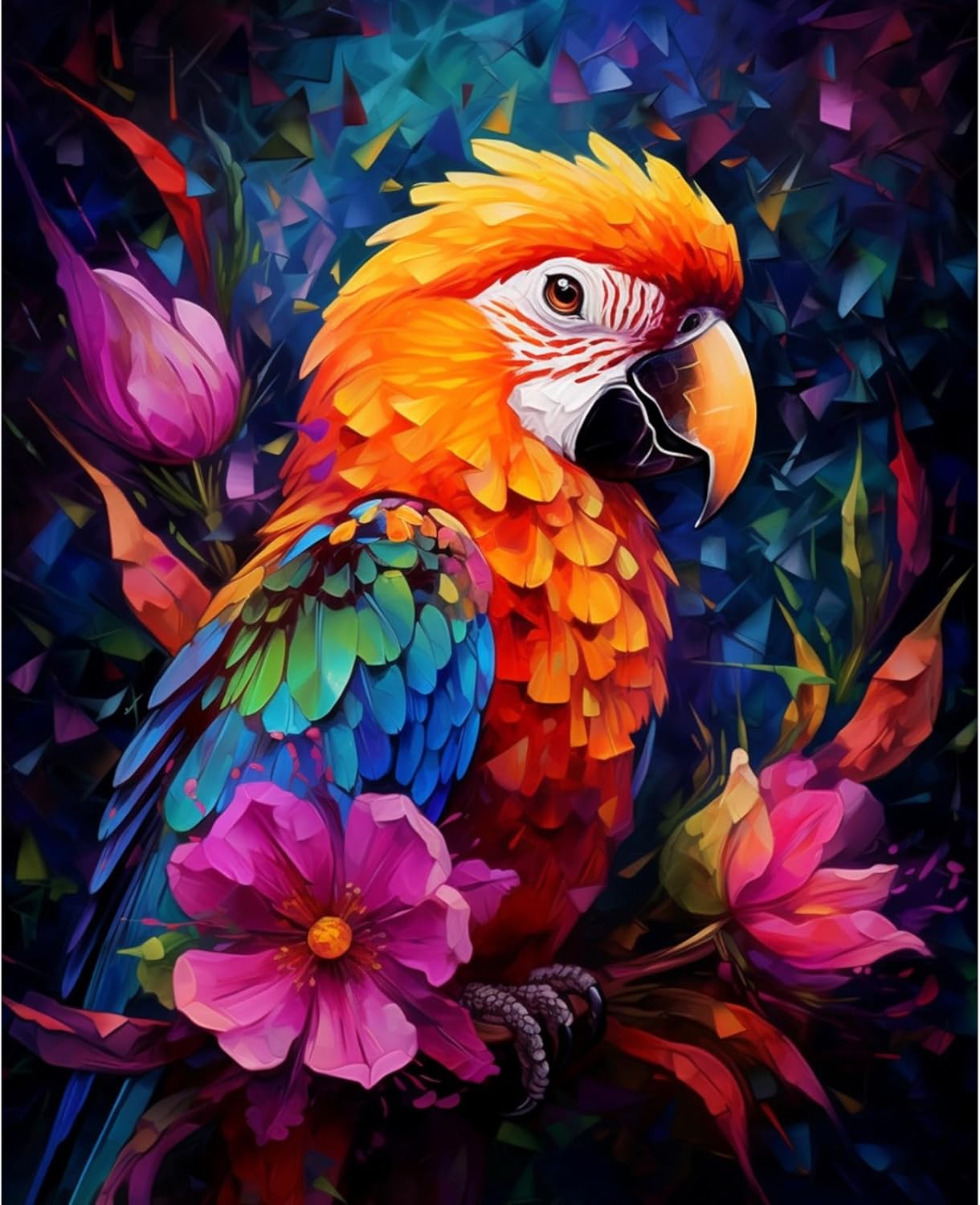 Abstract Parrot with Flowers Paint by Numbers - Tucocoo