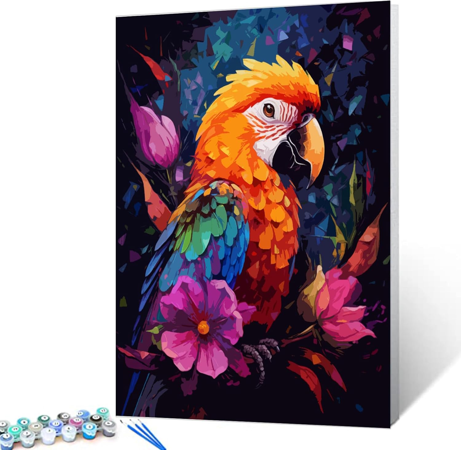 Abstract Parrot with Flowers Paint by Numbers - Tucocoo