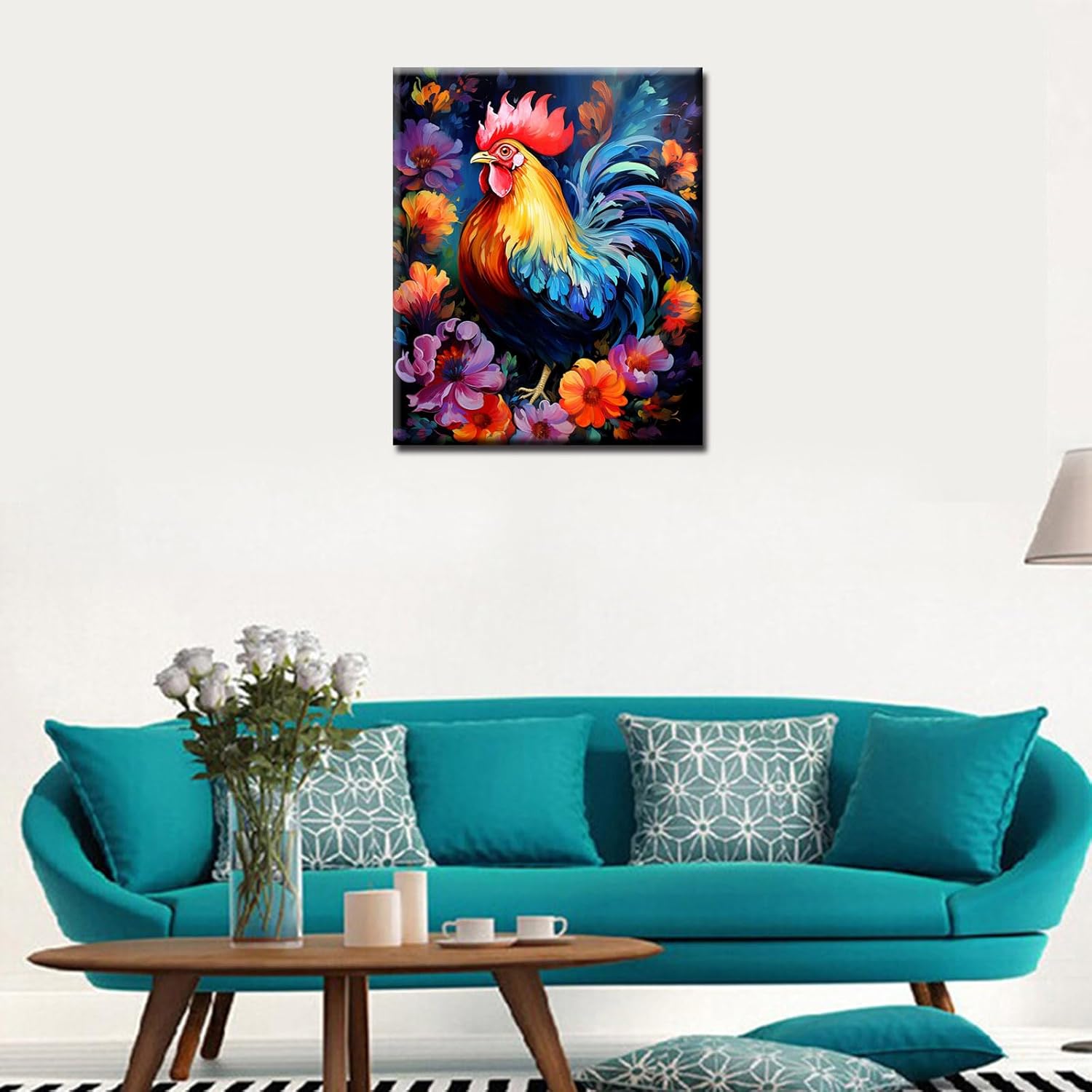 Abstract Rooster Among Flowers Paint by Numbers - Tucocoo