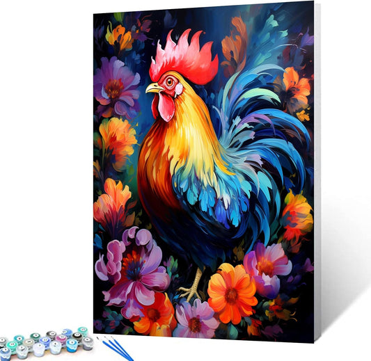 Abstract Rooster Among Flowers Paint by Numbers - Tucocoo