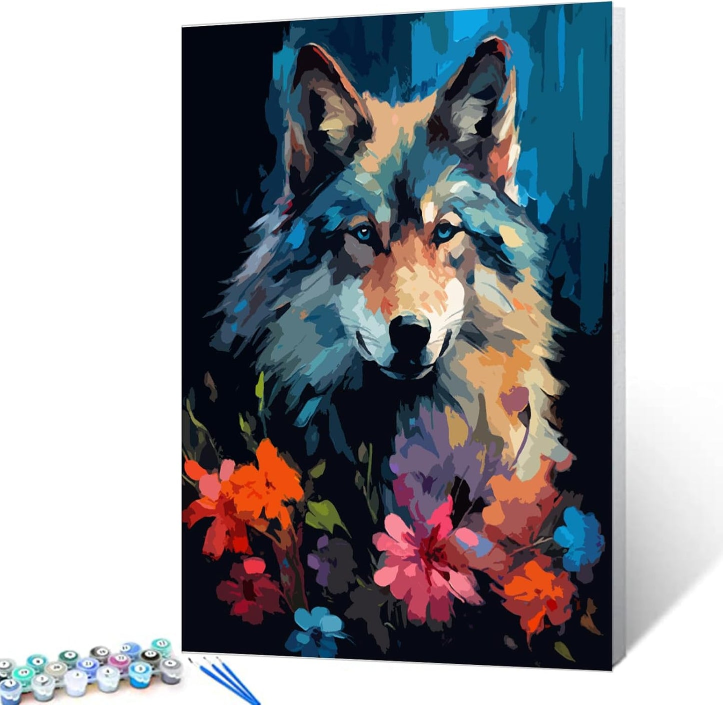 Abstract Wolf with Flowers Paint by Numbers - Tucocoo