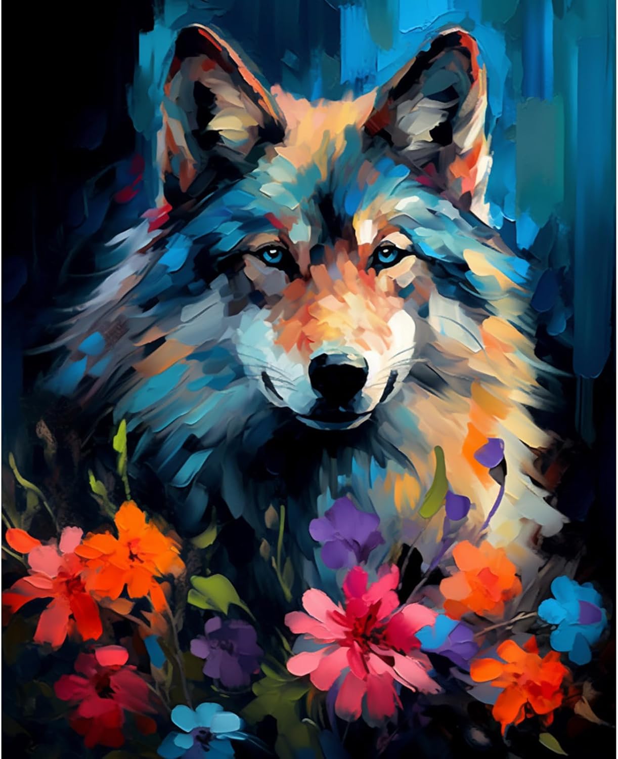 Abstract Wolf with Flowers Paint by Numbers - Tucocoo