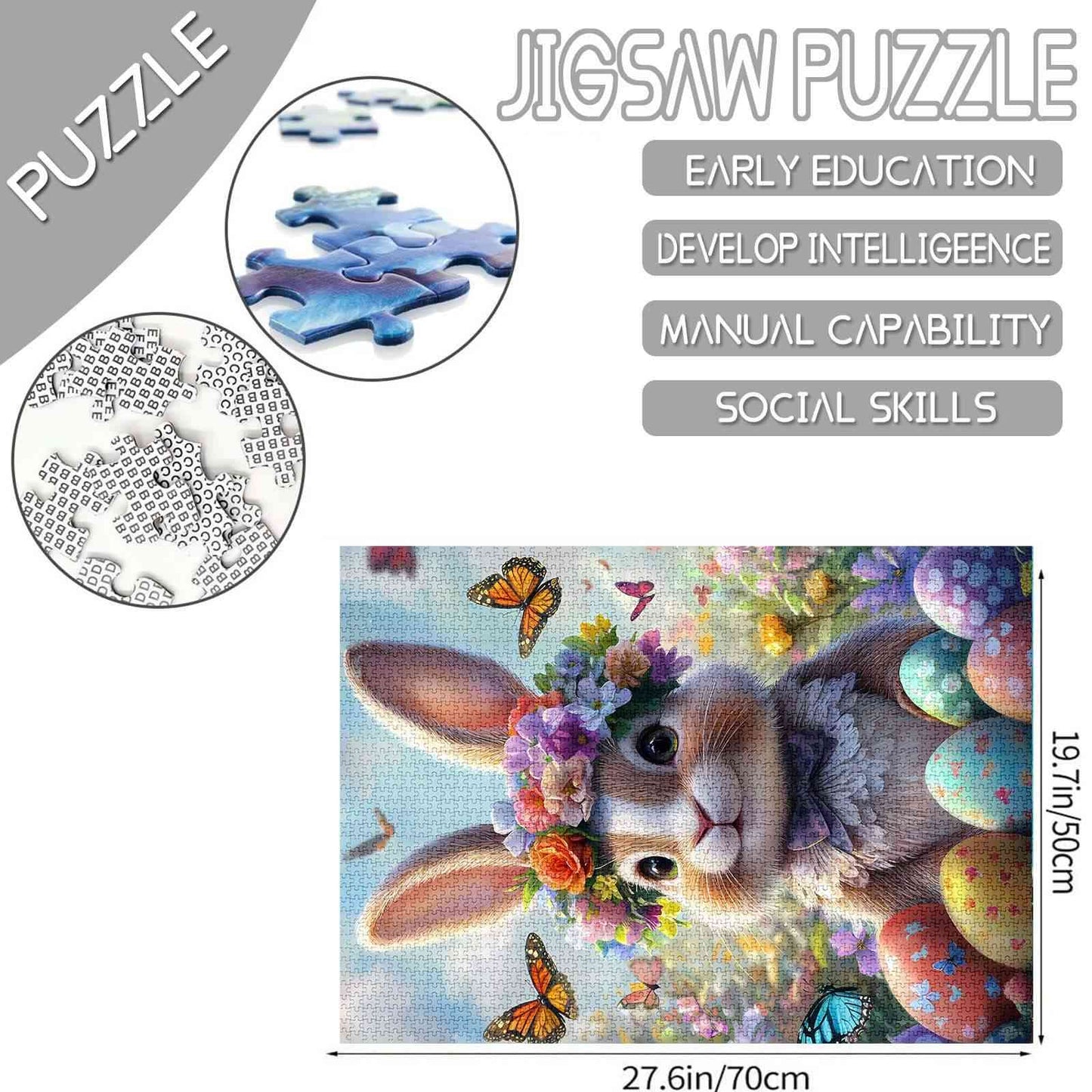 Adorable Bunny with Floral Crown Jigsaw Puzzles - Tucocoo