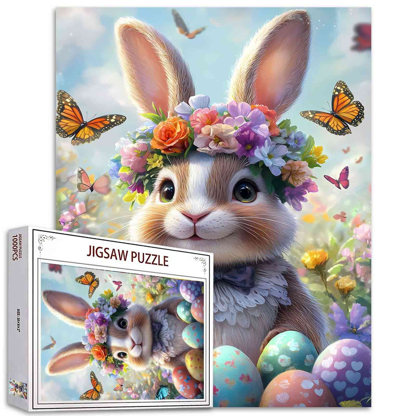 Adorable Bunny with Floral Crown Jigsaw Puzzles - Tucocoo