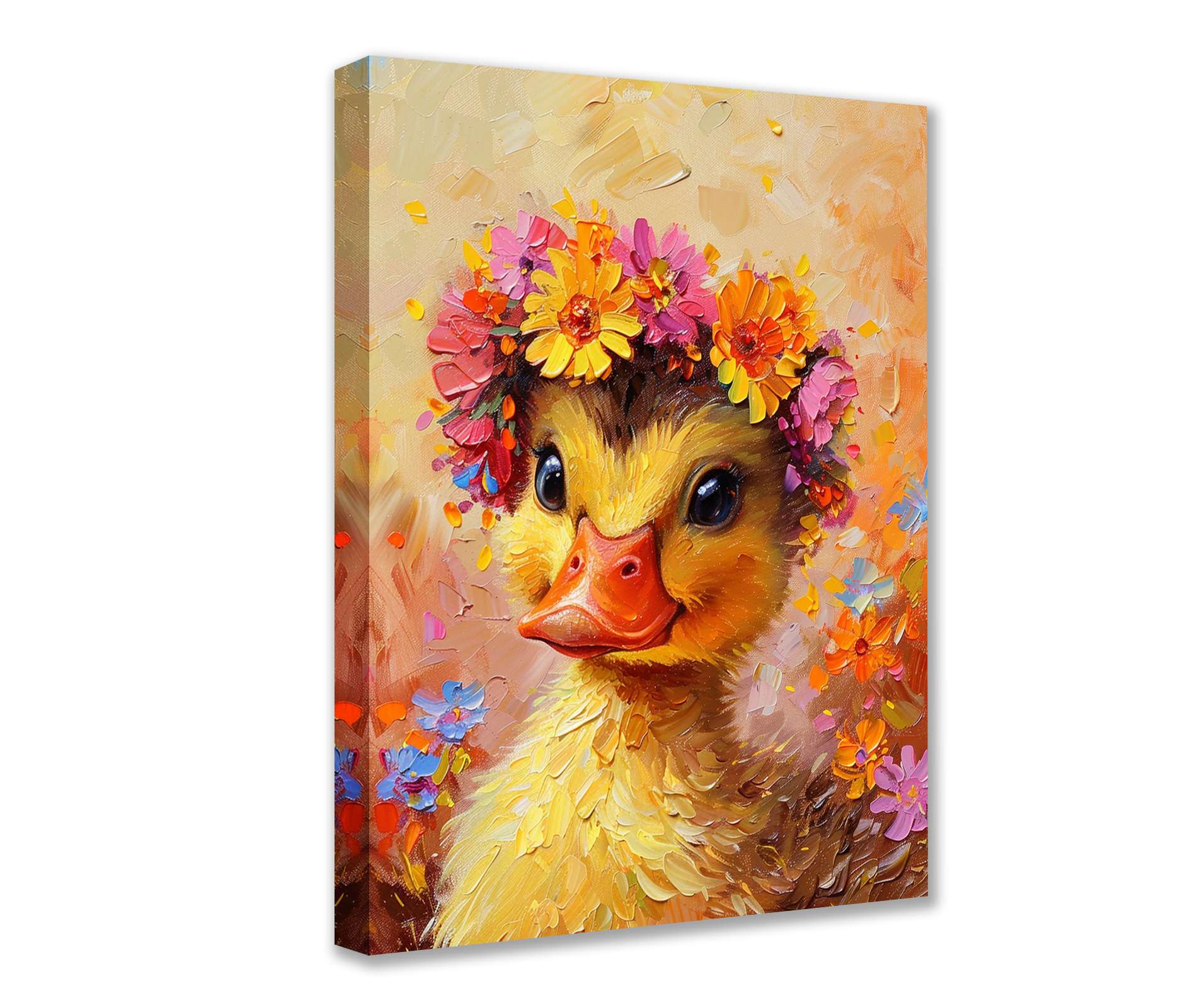 Adorable Duckling With Floral Crown Canvas Wall Art - Tucocoo