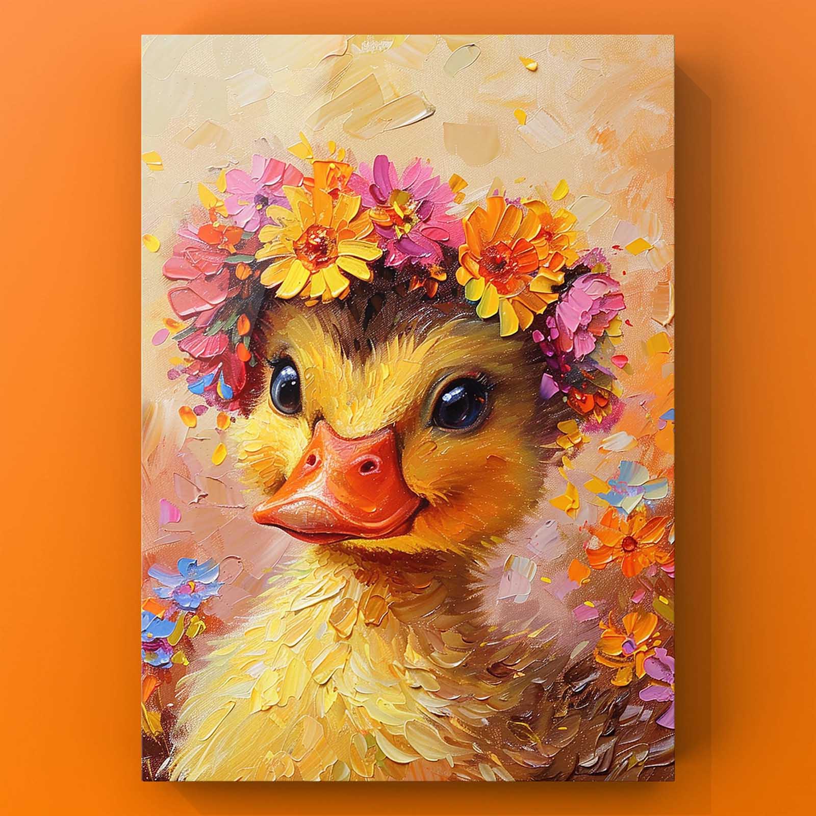 Adorable Duckling With Floral Crown Canvas Wall Art - Tucocoo