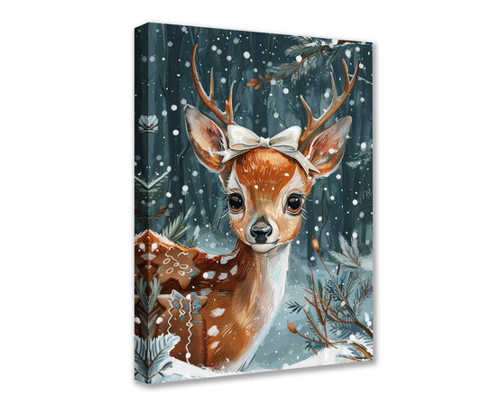 Adorable Snowy Deer with Gingerbread Christmas Canvas Wall Art - Tucocoo