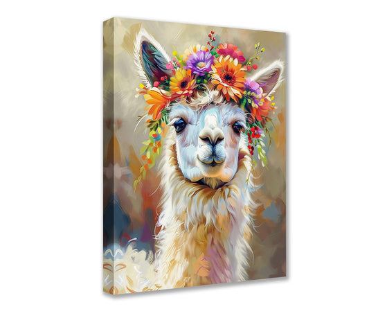 Alpaca Adorned with Vibrant Flowers Canvas Wall Art - Tucocoo