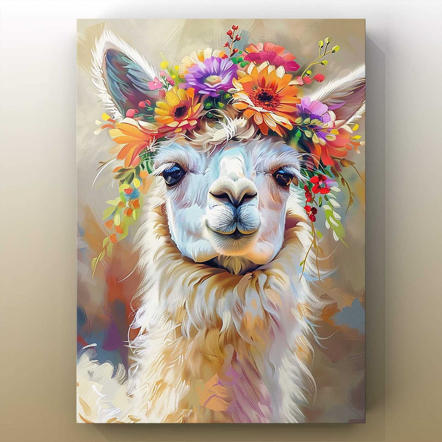 Alpaca Adorned with Vibrant Flowers Canvas Wall Art - Tucocoo