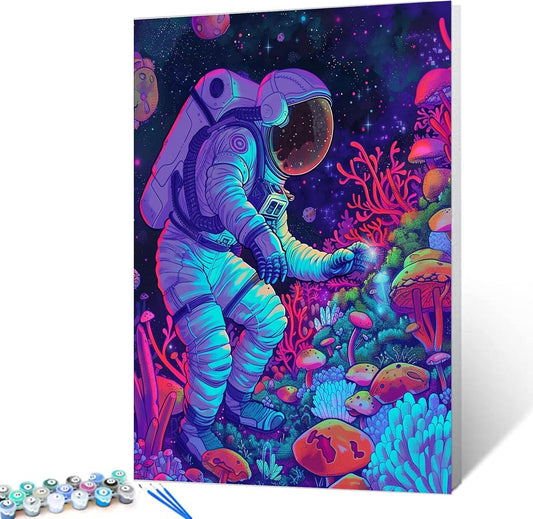 Astronaut and Space Mushrooms Paint by Numbers - Tucocoo