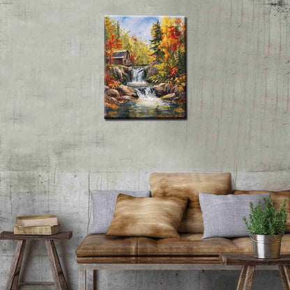 Autumn Waterfall Cottage Paint by Numbers - Tucocoo