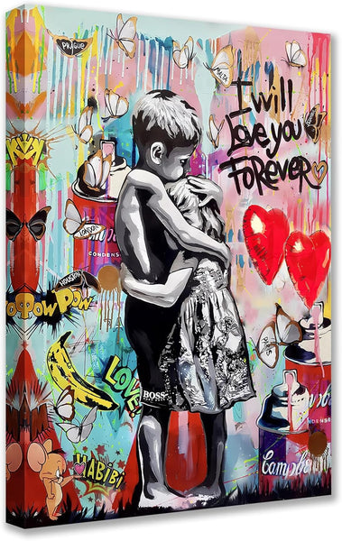 肉筆☆油絵☆F20号『boy meets girl複雑な想い』Banksy/模写 Banksy