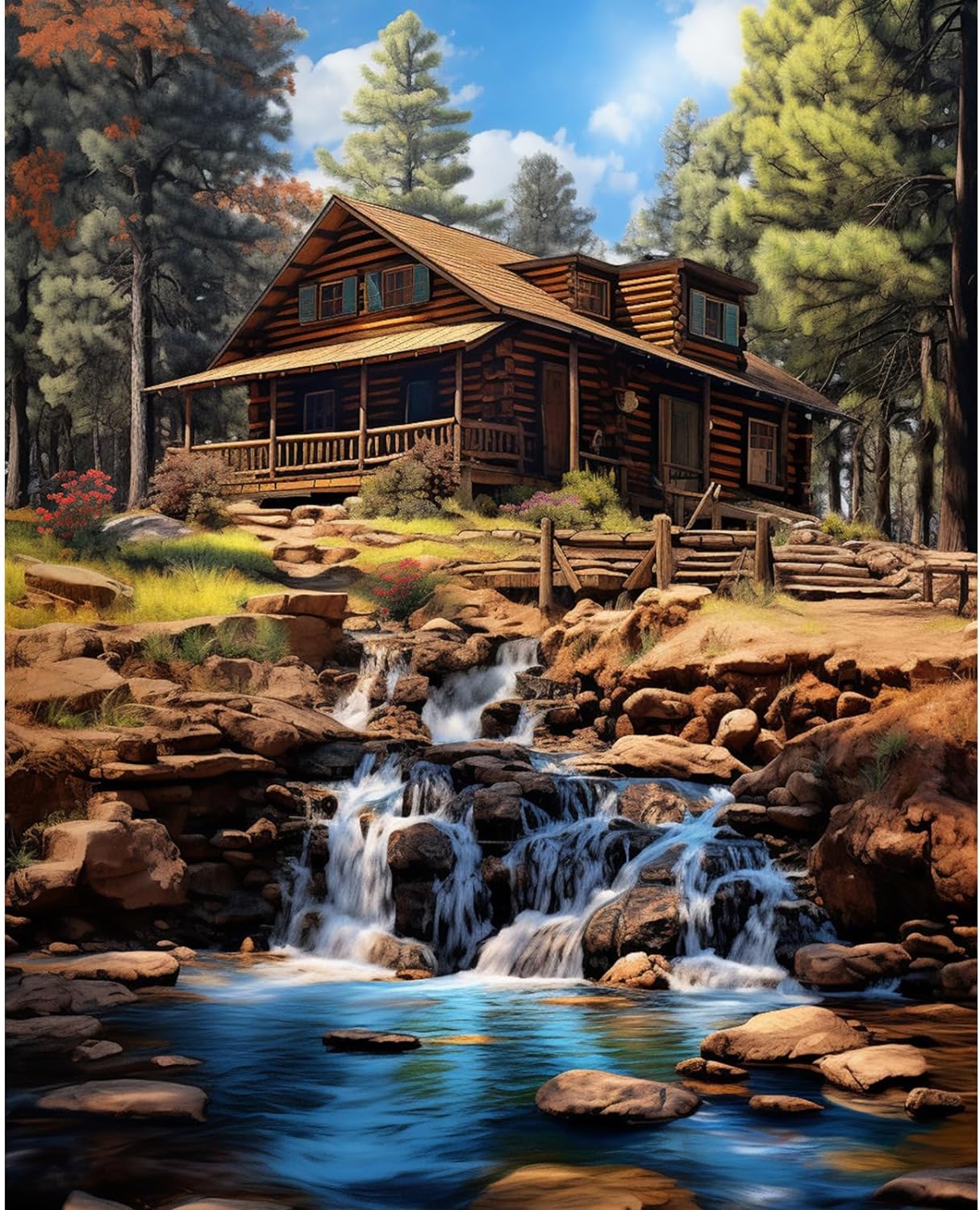 Cabin by the Stream Paint by Numbers