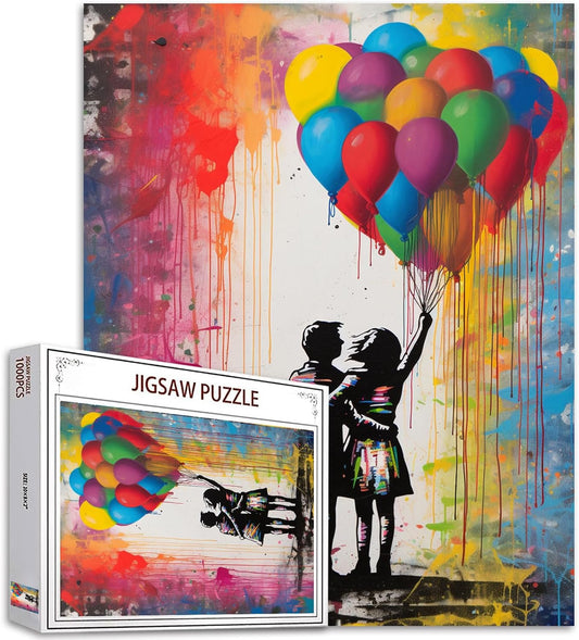 Sweet Couple with Rainbow Balloon Jigsaw Puzzles