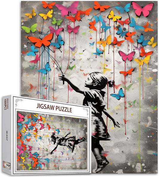 Little Girl with Butterfly Street Art Jigsaw Puzzles