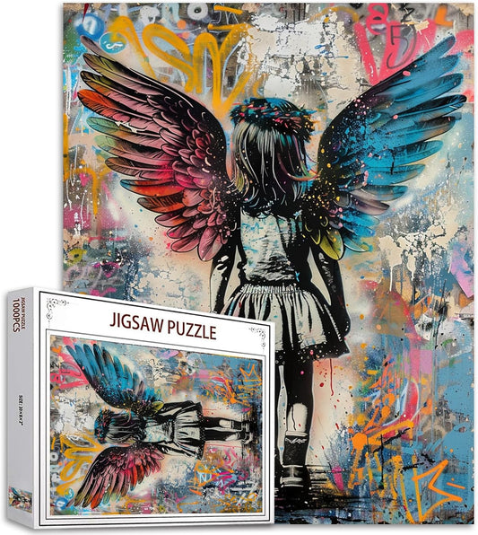 Banksy Angel Wings Little GIrl Jigsaw Puzzles