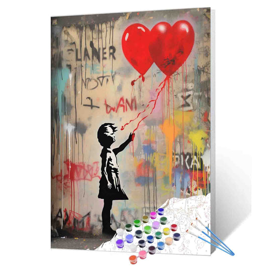 Girl with Two Heart Balloons paint by numbers