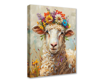 Sheep with Floral Crown Canvas Wall Art - Tucocoo